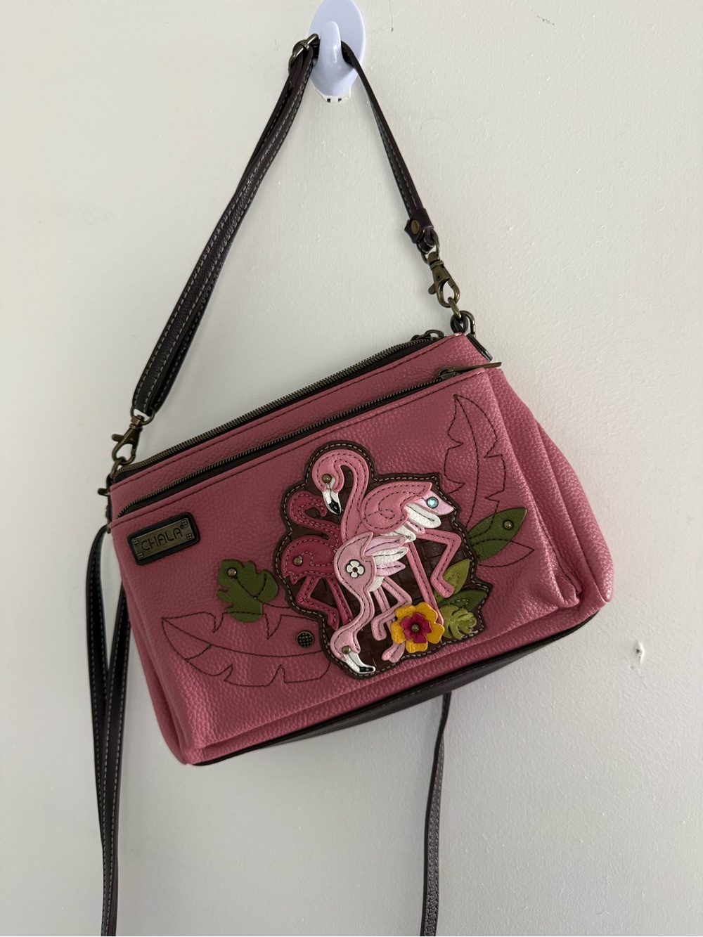 CHALA Pink Flamingo Deluxe Crossbody Bag Vegan Leather Whimsical Purse - Picture 3 of 10